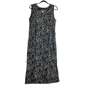 Sag Harbor Floral Sleeveless Maxi Dress Black Red White Sprig Print Size 8